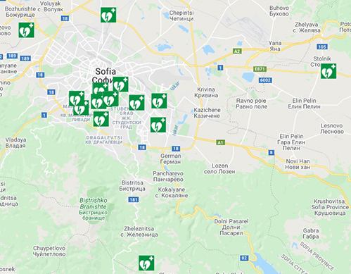 Фондация Първите три минути AED map SFa